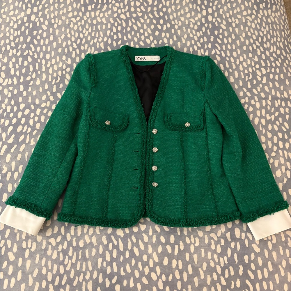 Zara Green Tweed Jacket